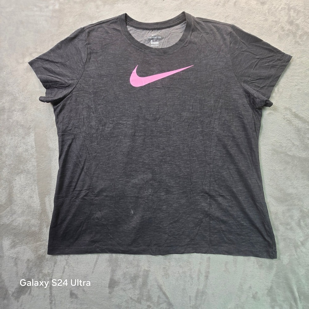 Nike Dri-FIT Tee Womens XXL Gray Pink Swoosh Short Sleeve Performance Shirt